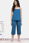 Zivame Scribbled Meadows Knit Cotton Capri Set - Lyons Blue — thumbnail 2